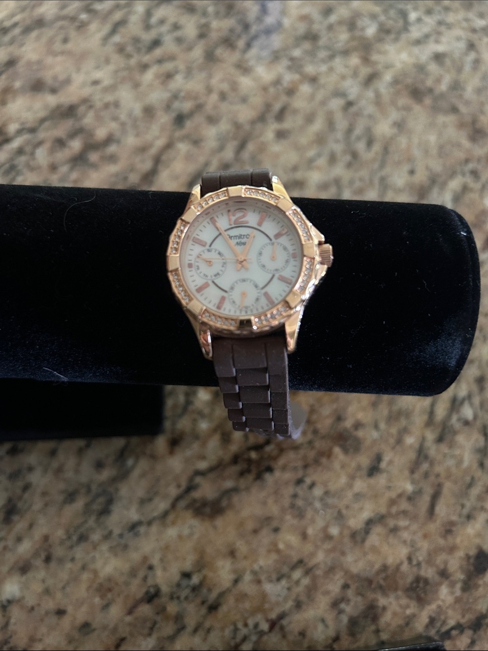 Rose Gold Dial Fashion Watch with Brown Strap